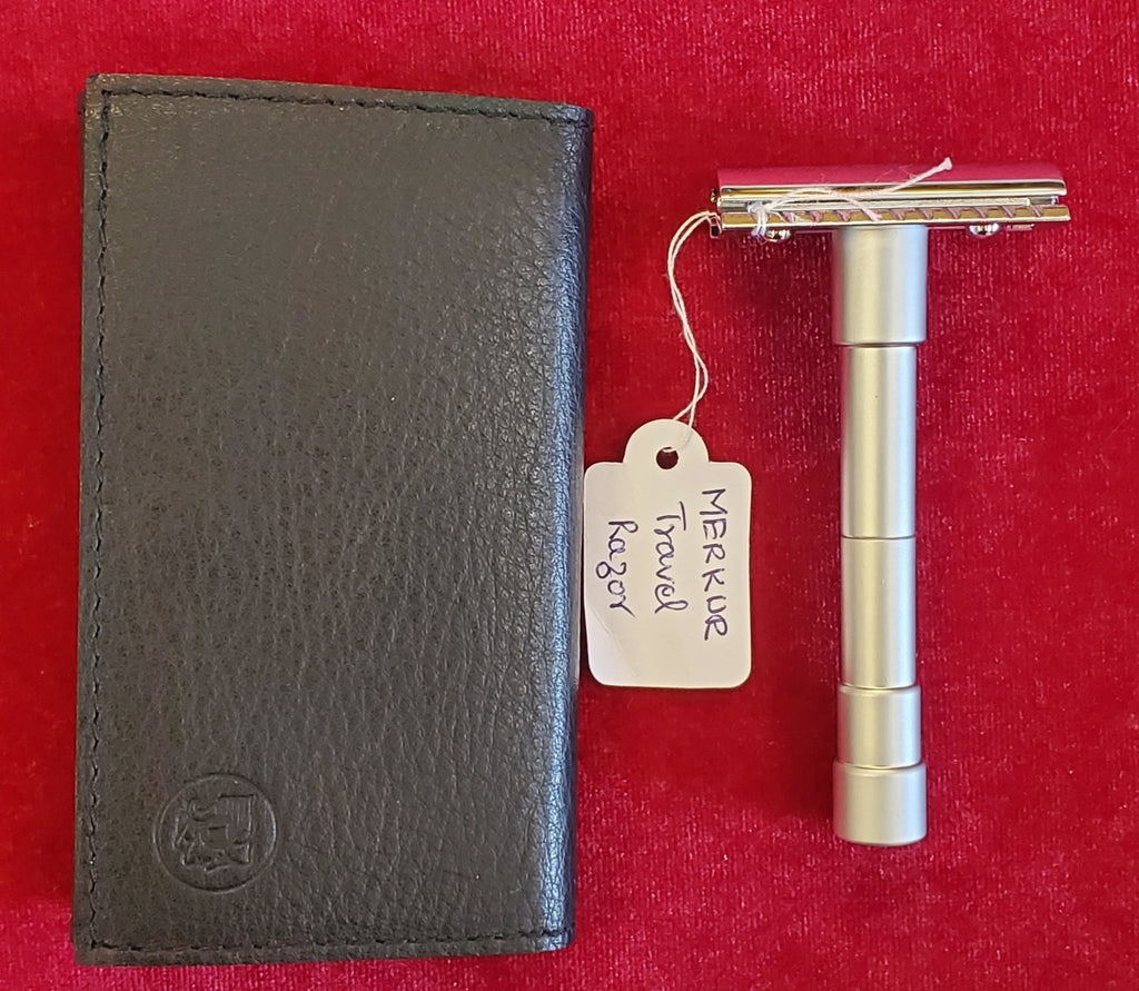 Merkur Solingen Travel Razor in Leather Case - Larry's Shaver Shoppe