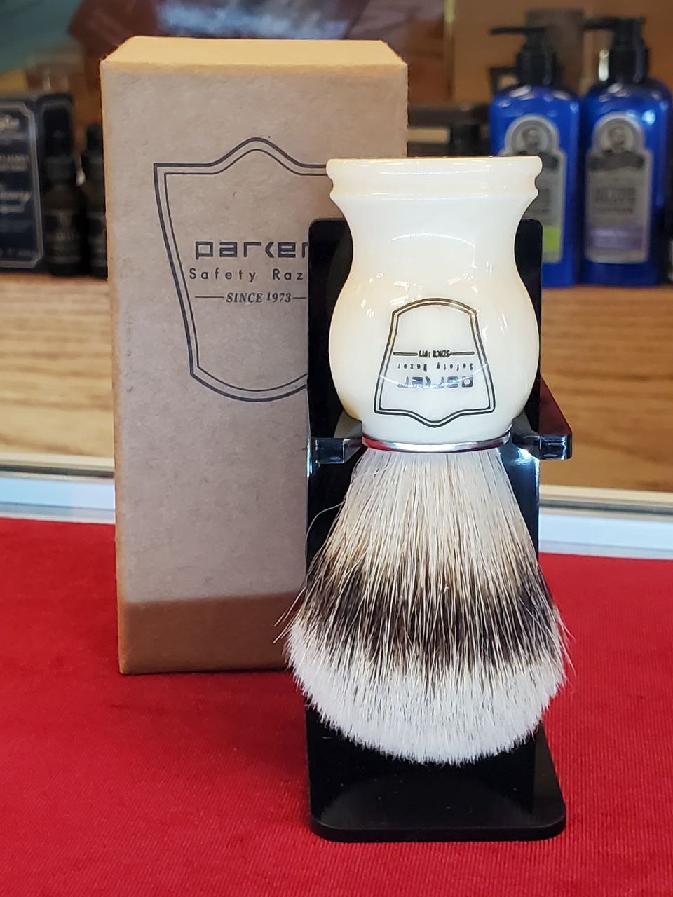 Parker Badger Silver Tip Shaving Brush, White Handle - Larry's Shaver Shoppe