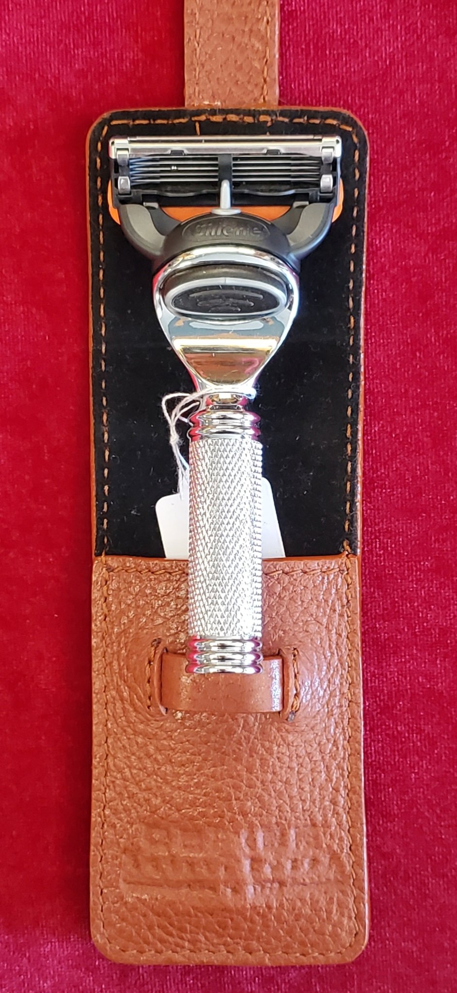 Parker Compact Travel Razor W/ Gillette Blade & Leather Case - Larry's Shaver Shoppe