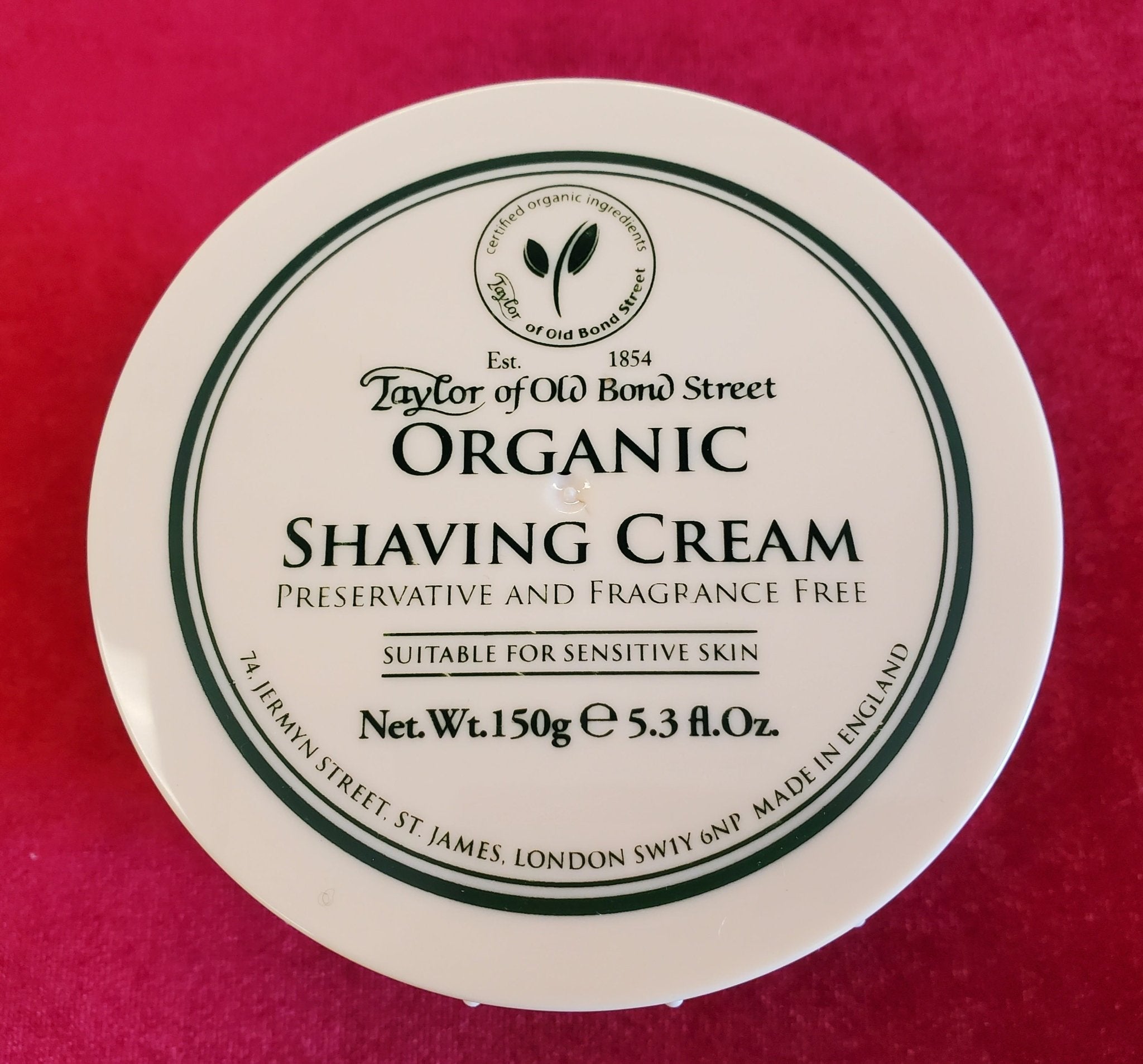 Taylor Organic Shaving Cream - Preservative and Fragrance Free - Larry's Shaver Shoppe